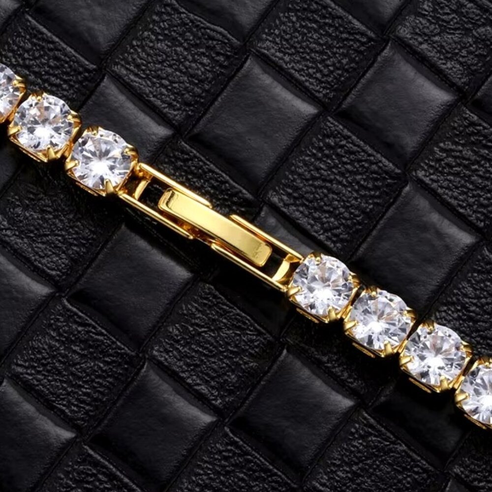 ⭐ Large 20" Diamond Hip-Hop Chain With 5mm Diamonds 18k Yellow Gold Pltd ⭐ - Picture 4 of 7